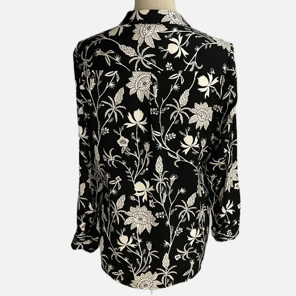 Scotch & Soda Floral Print Button Down Shirt Women's Medium Black White - Picture 7 of 15